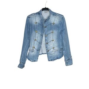 Military Band Style Denim Jacket with Gold Buttons 🔥Hot Look for this Season🔥